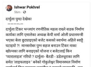 `कस्काे स्वार्थमा टिंकर सडकको बजेट घटाइयो ?’ –ईश्वर पोखरेल